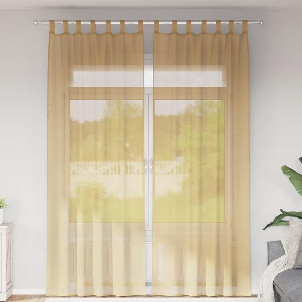 Voile-gardiner med stanglommer - 2 stk, sandfarvet 140 × 260 cm billede