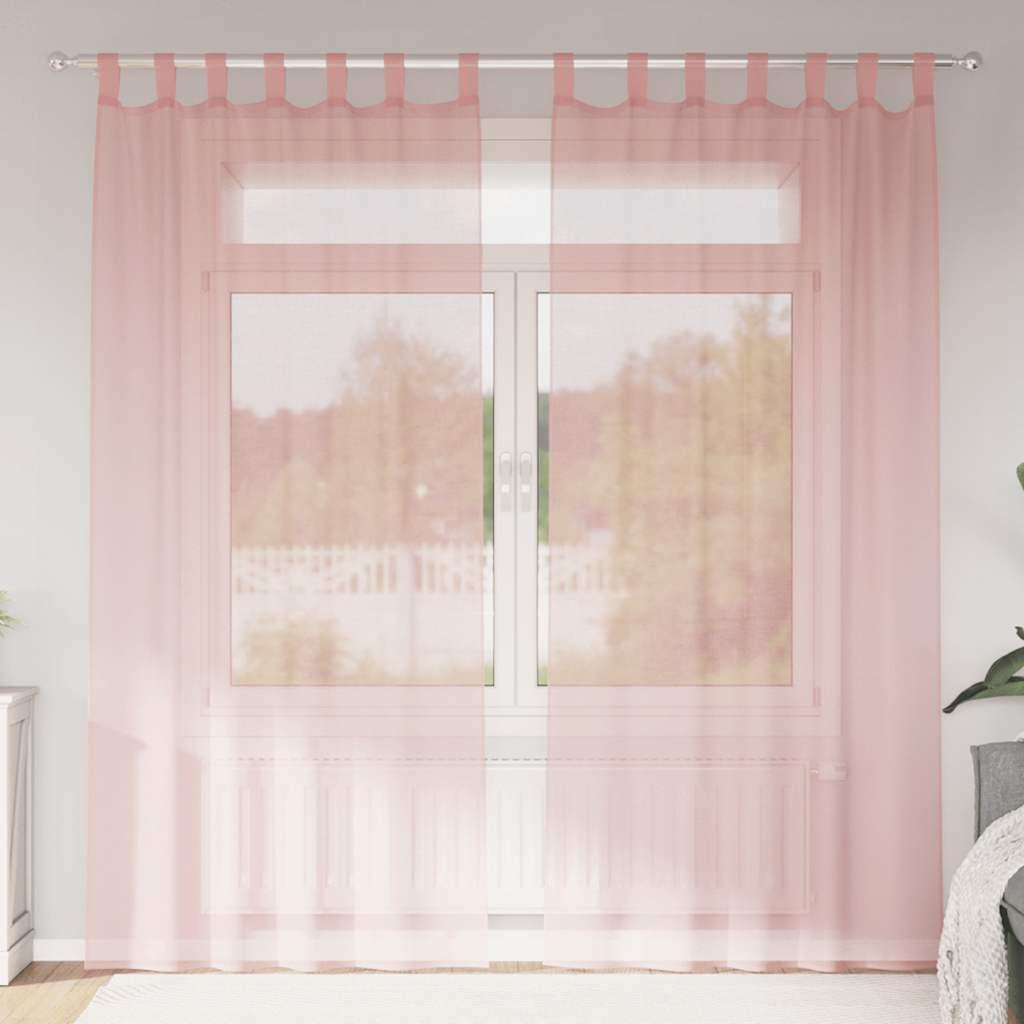 Voile-gardiner med stanglommer 2 stk lyserød