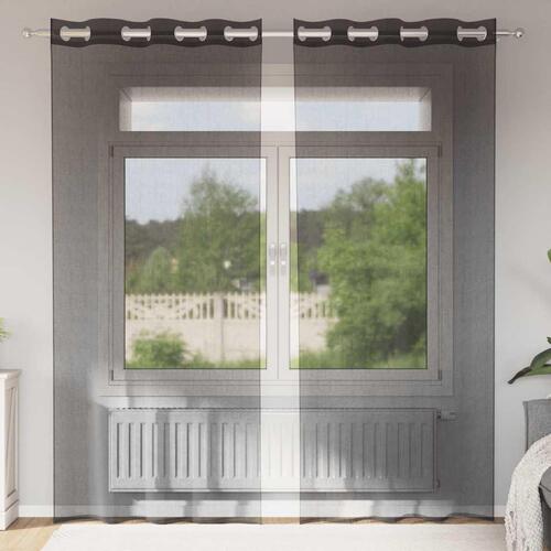 Voile-gardiner med øskner 2 stk. 140x225 cm sort