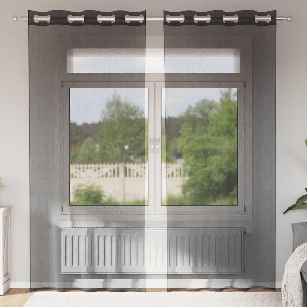 Voile-Gardiner Med Øskner Sort - med øjeringe / 140 x 225 cm