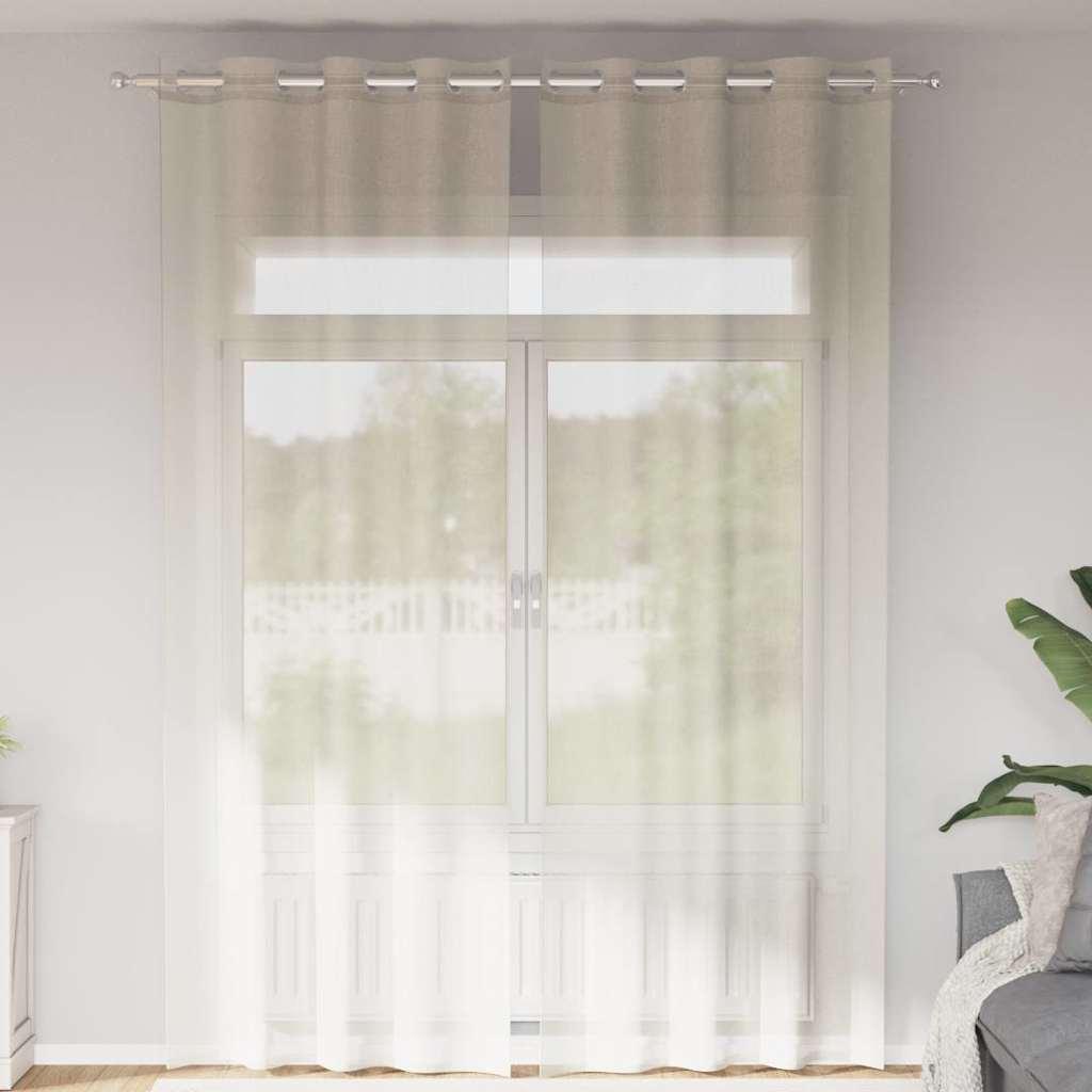 Voile-Gardiner Med Øskner Farvet Creme - med øjeringe / 140 x 260 cm