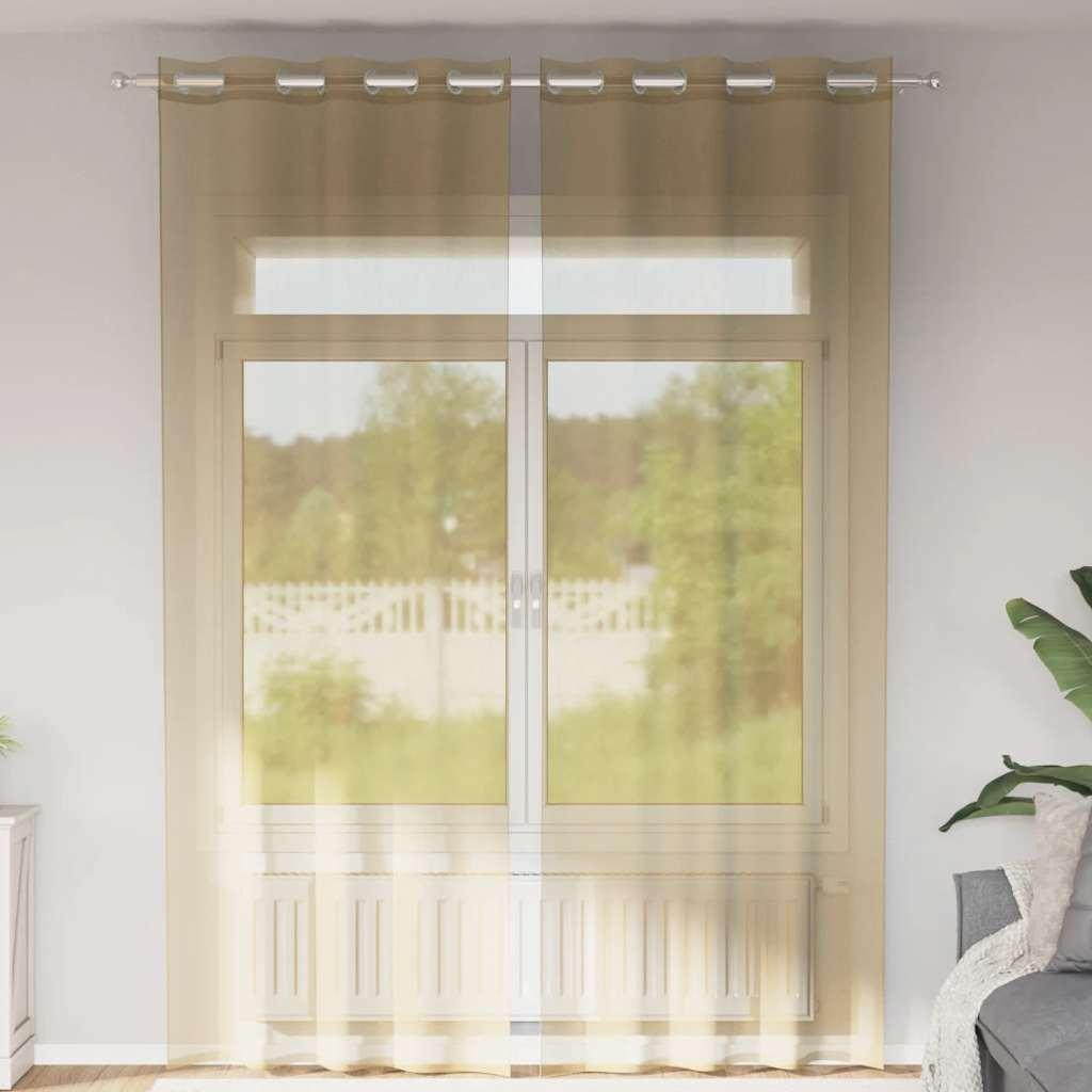 Voile-gardiner med øskner 2 stk. - sandfarvet, 140 × 300 cm billede
