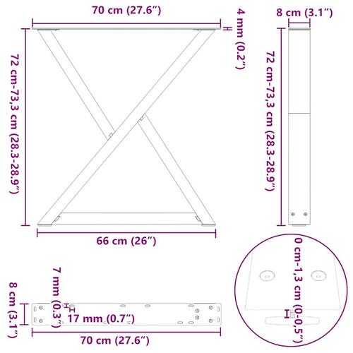 Spisebordsben 2 stk Hvid 70x(72-73,3) cm Stål