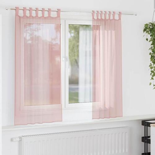 Voile-gardiner med stanglommer 2 stk lyserød