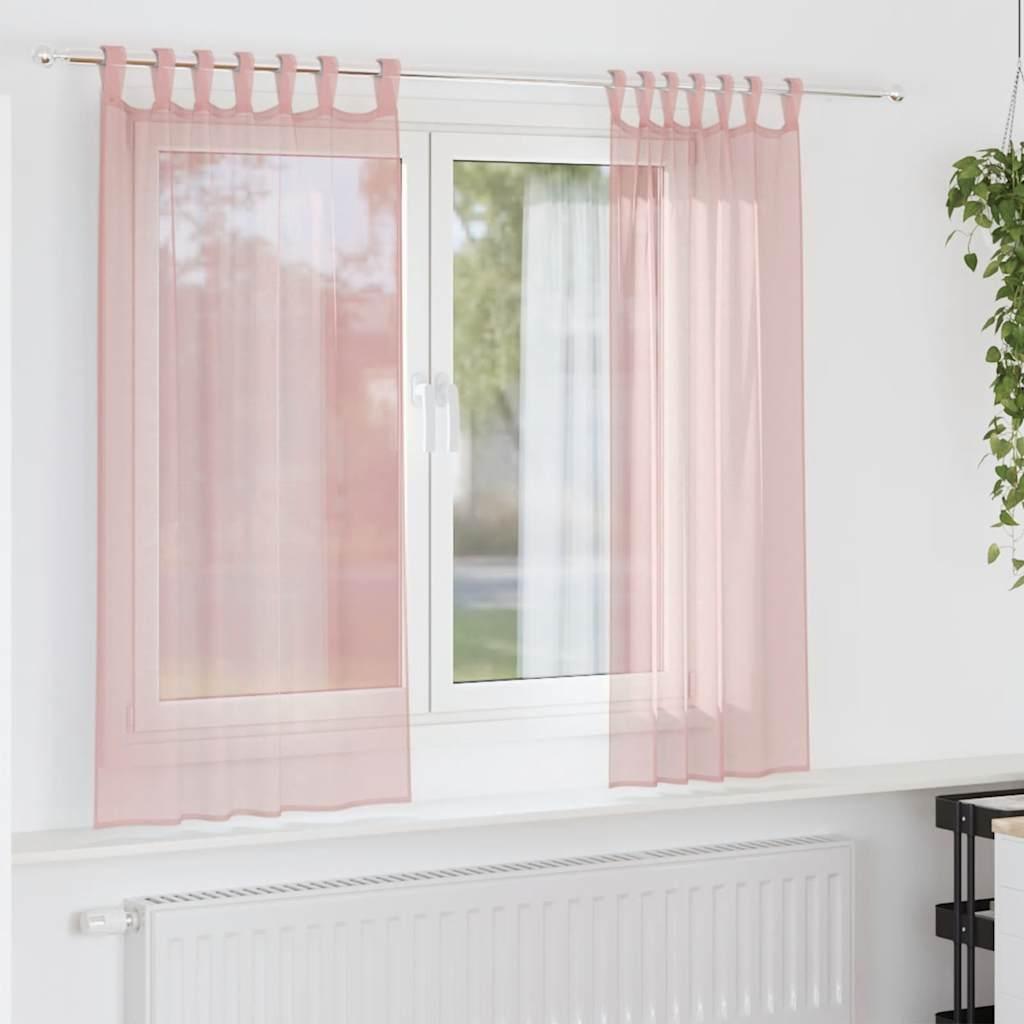 Voile-gardiner med stanglommer 2 stk lyserød