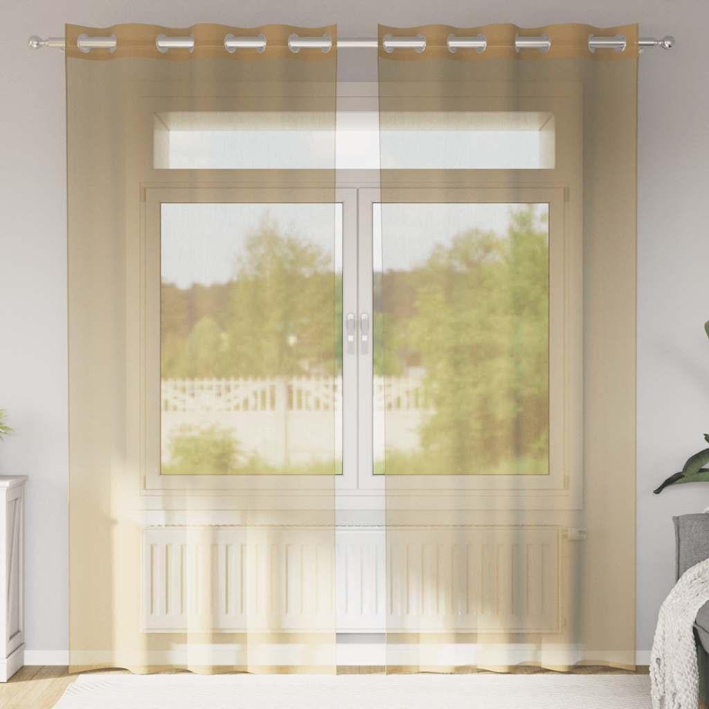 Voile-gardiner med øskner 2 stk. - sandfarvet 140×245 cm billede