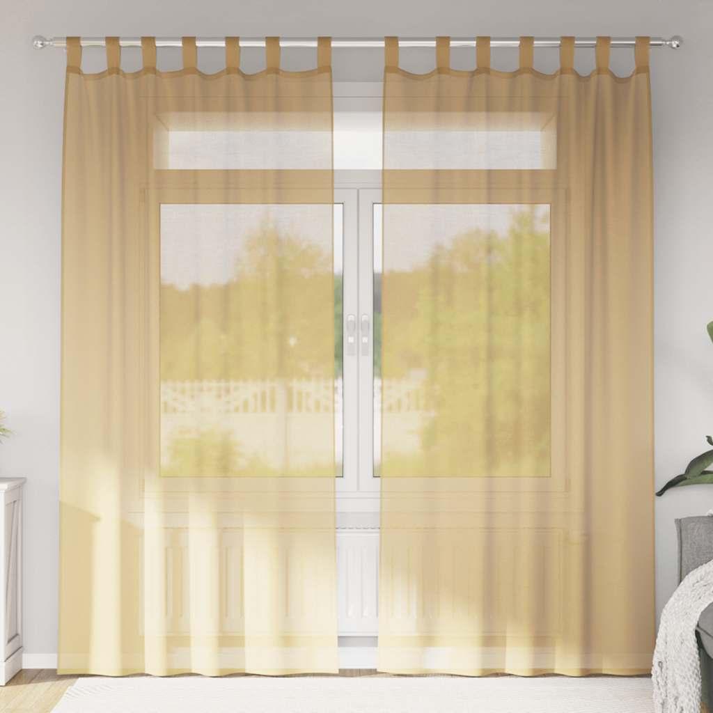 Voile-gardiner med stanglommer - 2 stk, sandfarvet 140 × 245 cm billede