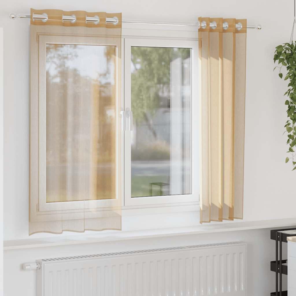 Voile-gardiner med øskner 2 stk. - sandfarvet 140 × 175 cm billede