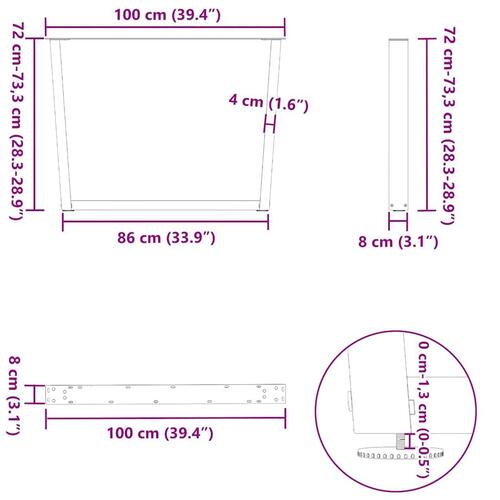 Spisebordsben V-form 2 stk Sort 100x(72-73,3) cm Stål