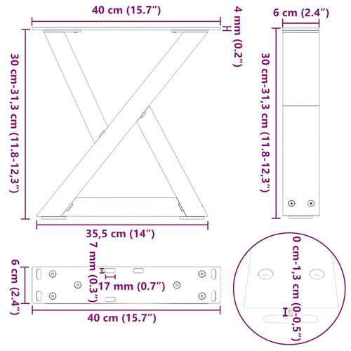Sofabordben 2 stk Sort 40x(30-31,3) cm Stål