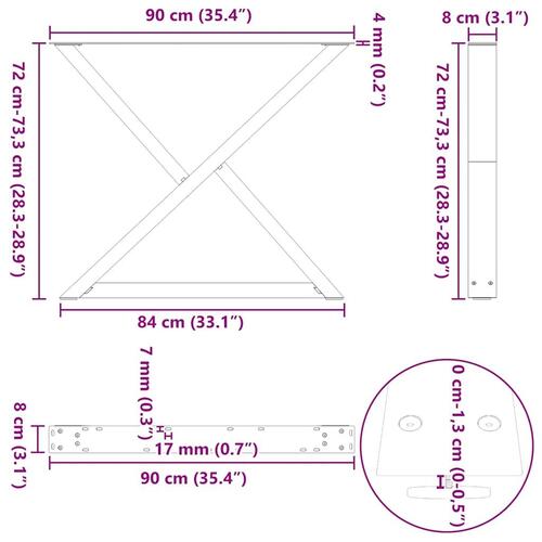 Spisebordsben 2 stk Sort 90x(72-73,3) cm Stål