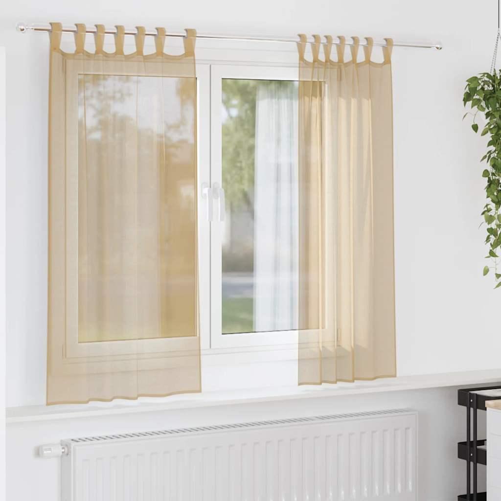 Voile-gardiner med stanglommer, 2 stk - sandfarvet, 140 × 140 cm