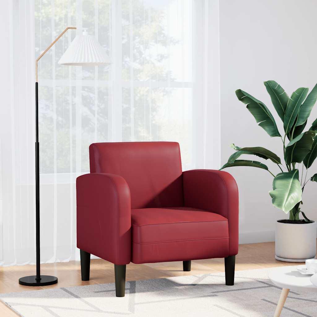 Sofastol med armlæn 54 cm kunstlæder vinrød billede