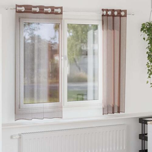 Voile-gardiner med øskner 2 stk. 140x175 cm brun