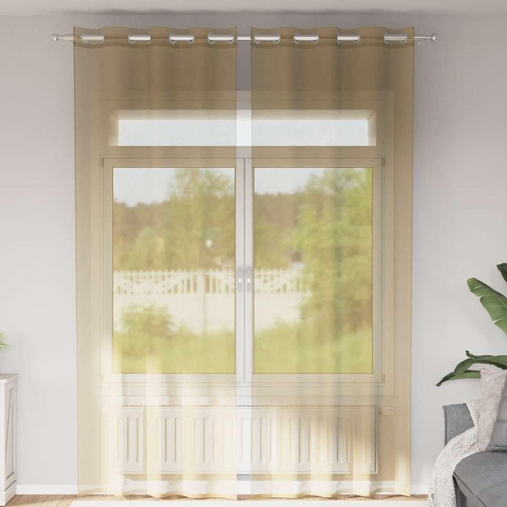 Voile-gardiner med øskner 2 stk. - sandfarvet, 140 × 260 cm billede