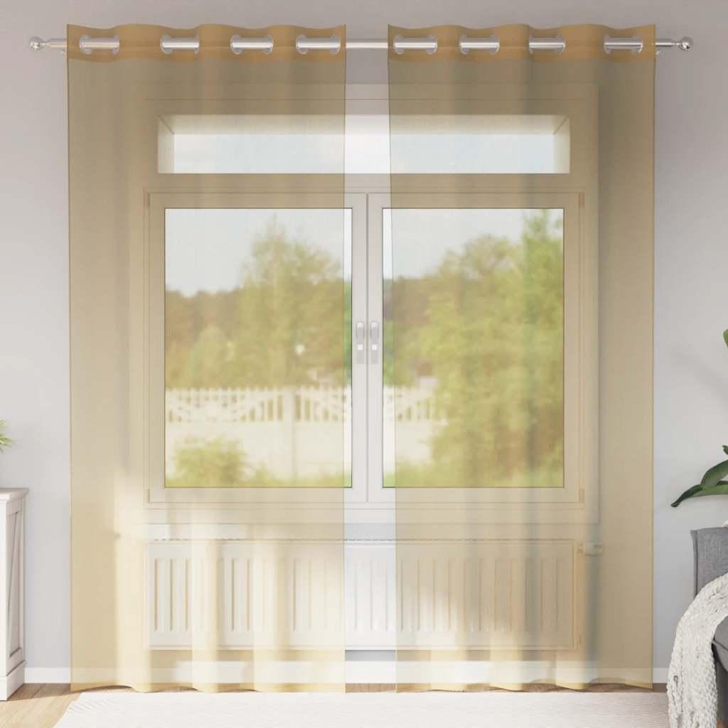 Voile-gardiner med øskner 2 stk. - sandfarvet 140×225 cm billede