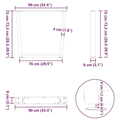 Spisebordsben V-form 2 stk Sort 90x(72-73,3) cm Stål