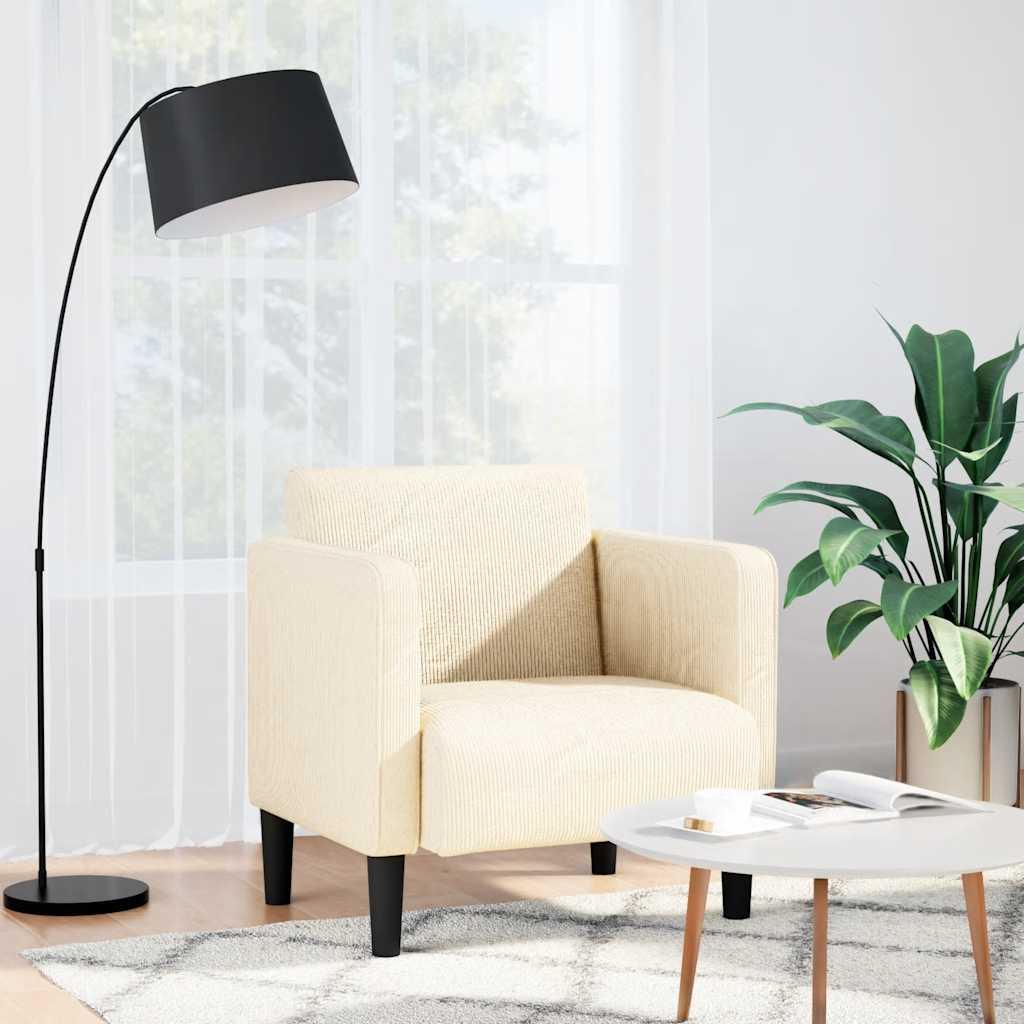 Sofastol Med Armlæn 54 Cm Fløjlsstof Lysegrøn Grå - Creme