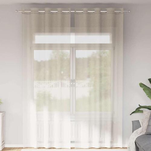 Voile-gardiner med øskner 2 stk. 140x300 cm cremefarvet