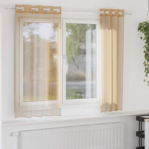 Voile-gardiner med øskner 2 stk. sandfarvet