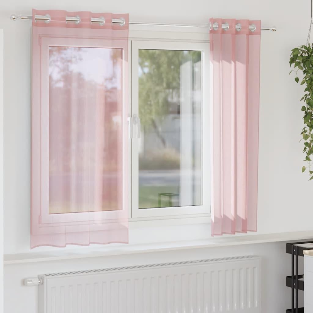 Voile-gardiner med øskner 2 stk. 140x140 cm lyserød