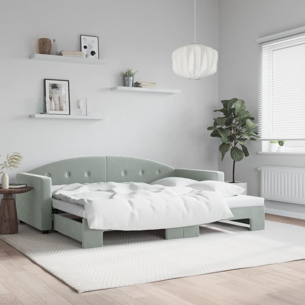 Daybed med udtræk 90x190 cm velour lysegrå billede