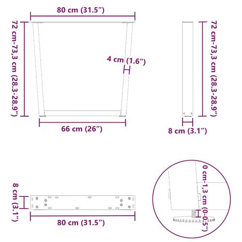 Spisebordsben V-form 2 stk Sort 80x(72-73,3) cm Stål