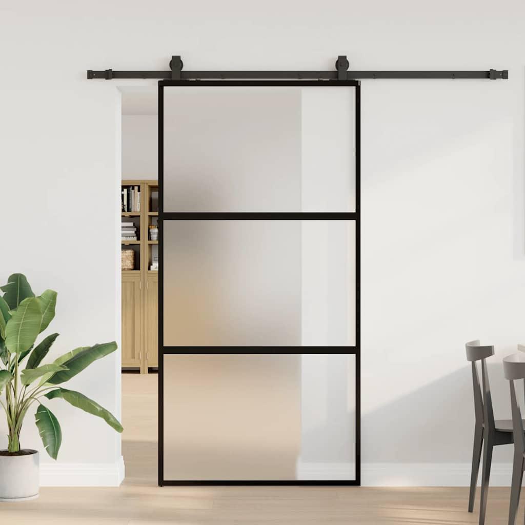 Skydedør med hardwaresæt 102,5x205 cm hærdet glas sort billede