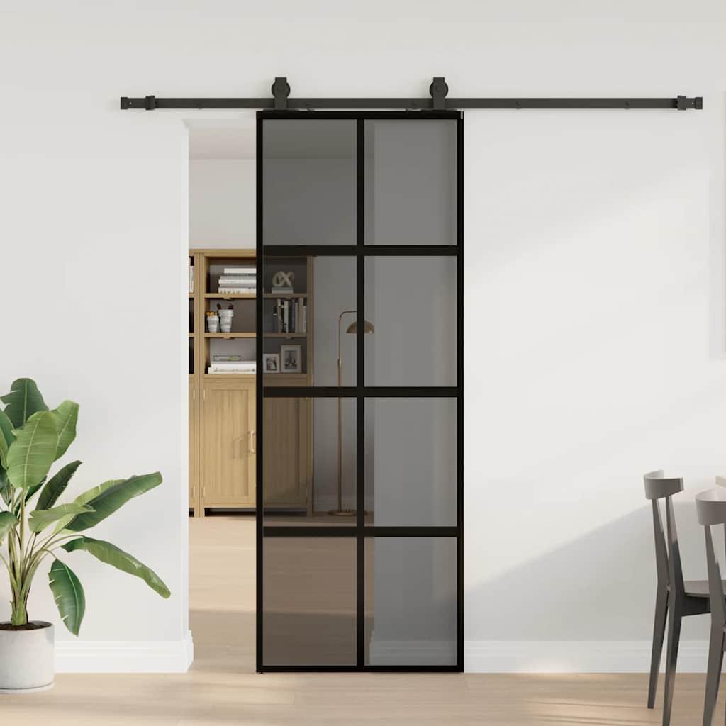 Skydedør 76×205 cm i hærdet glas - sort med hardwaresæt billede