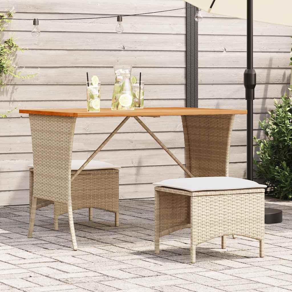 Havebord med top i akacietræ 105x75x72 cm polyrattan beige