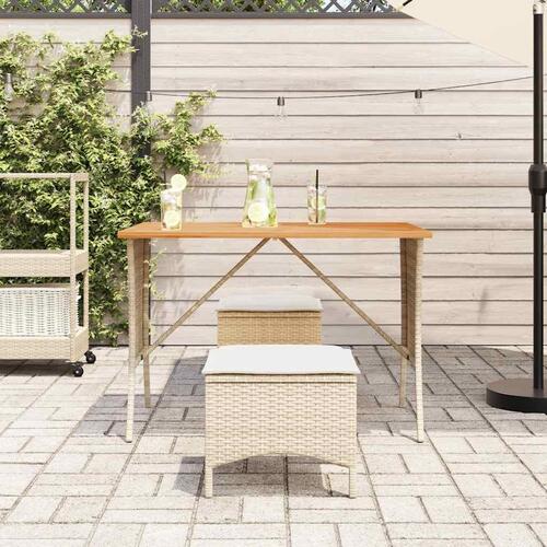Havebord med top i akacietræ 105x75x72 cm polyrattan beige