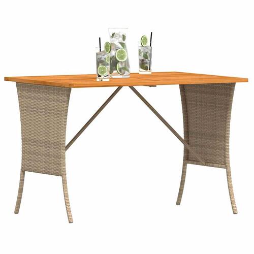 Havebord med top i akacietræ 105x75x72 cm polyrattan beige