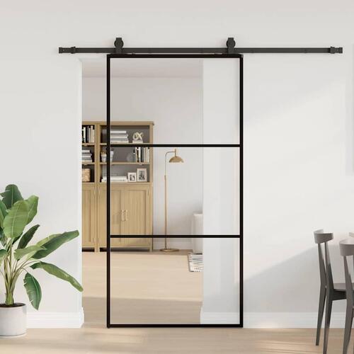Skydedør med hardwaresæt 102x205 cm ESG glas sort