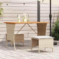 Spisebordssæt til haven 3 dele med hynder polyrattan beige
