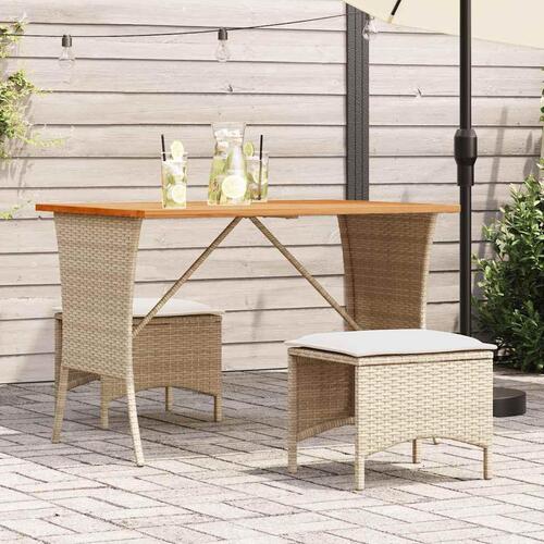 Spisebordssæt til haven 3 dele med hynder polyrattan beige