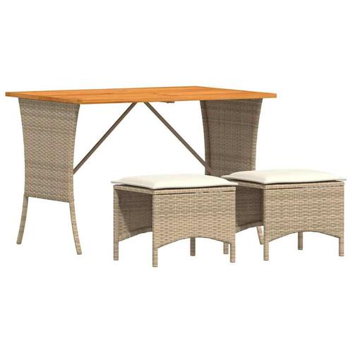 Spisebordssæt til haven 3 dele med hynder polyrattan beige