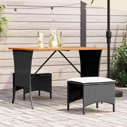 Havebord med top i akacietræ 105x75x72 cm polyrattan sort