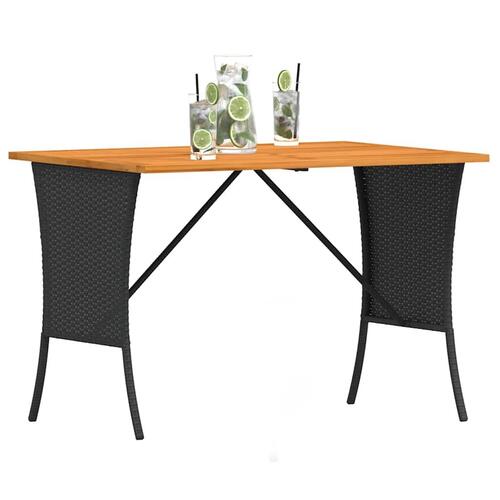 Havebord med top i akacietræ 105x75x72 cm polyrattan sort