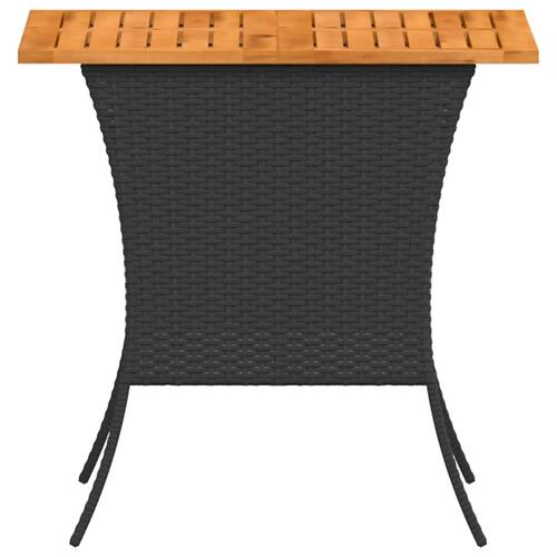 Havebord med top i akacietræ 105x75x72 cm polyrattan sort