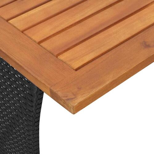 Havebord med top i akacietræ 105x75x72 cm polyrattan sort