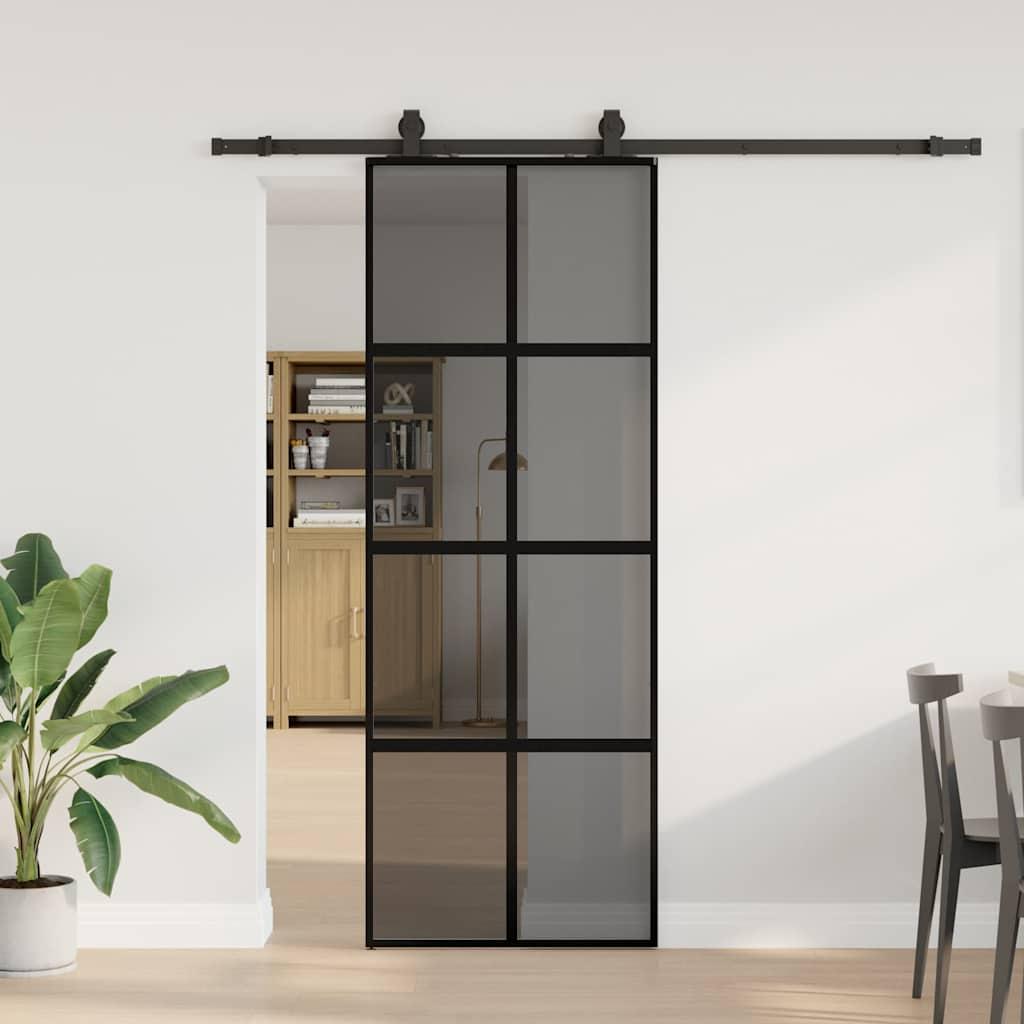 Skydedør 76×205 cm i hærdet glas - sort med hardwaresæt billede
