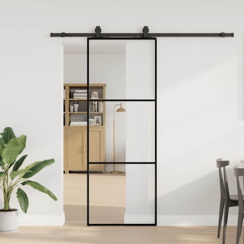 Skydedør med hardwaresæt 76 × 205 cm - ESG glas, sort