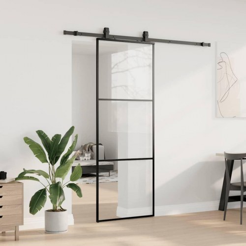 Skydedør med hardwaresæt 76 × 205 cm - ESG glas, sort