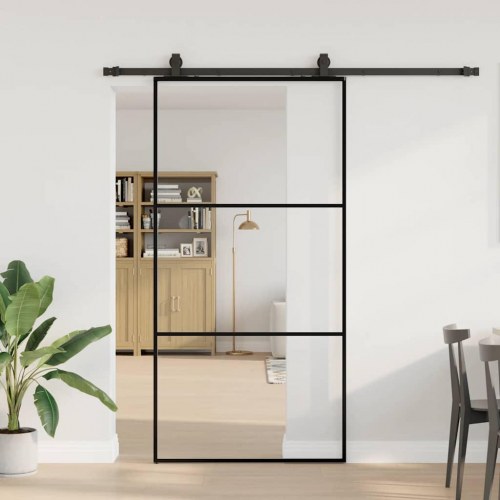 Skydedør i ESG glas med hardwaresæt 102×205 cm - sort