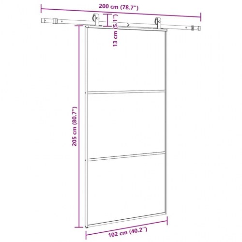 Skydedør i ESG glas med hardwaresæt 102×205 cm - sort