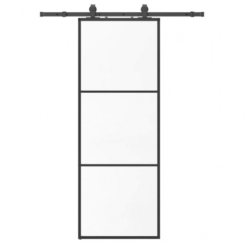 Skydedør 76×205 cm i ESG-glas med sort hardwaresæt
