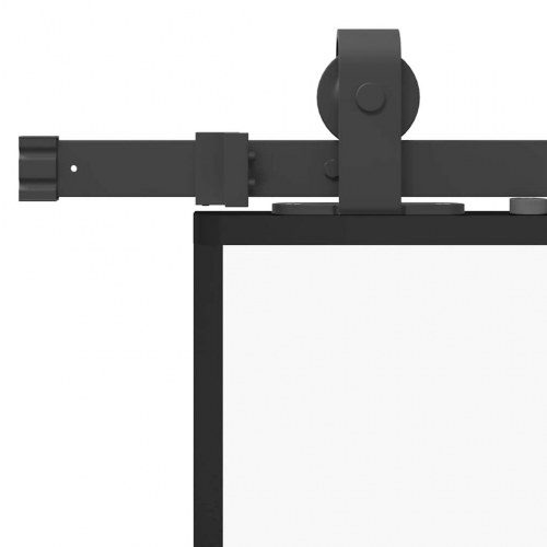 Skydedør 76×205 cm i ESG-glas med sort hardwaresæt