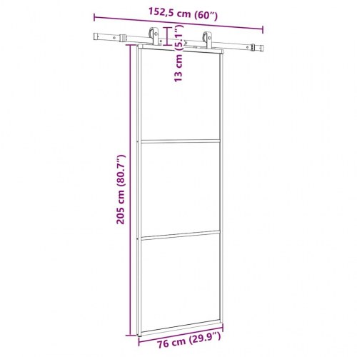 Skydedør 76×205 cm i ESG-glas med sort hardwaresæt