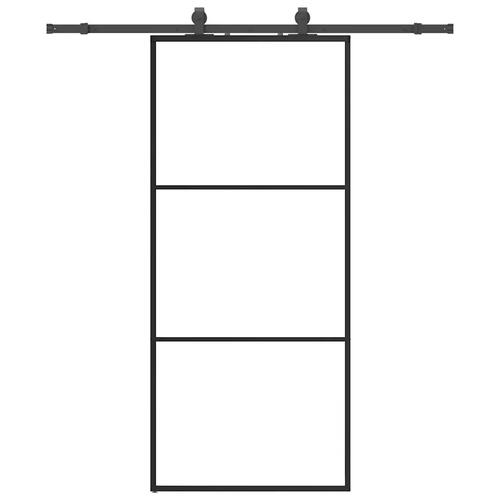 Skydedør med hardwaresæt 90x205 cm ESG glas sort