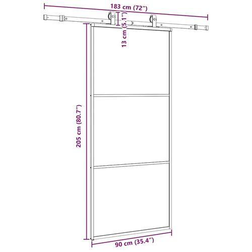Skydedør med hardwaresæt 90x205 cm ESG glas sort